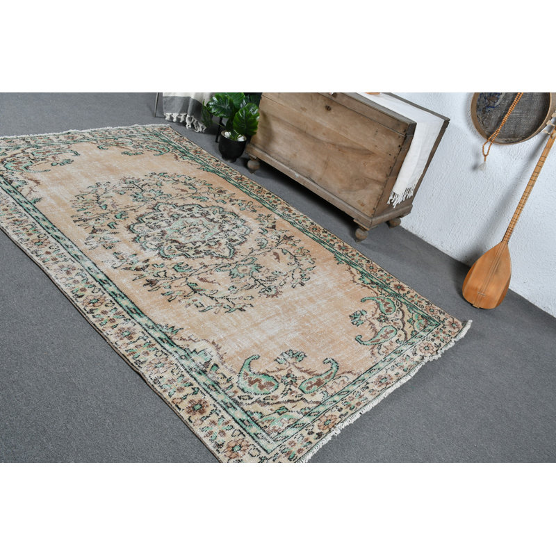 Grand tapis en laine Oushak turc rétro brun pour décoration de salle à manger brun / vert