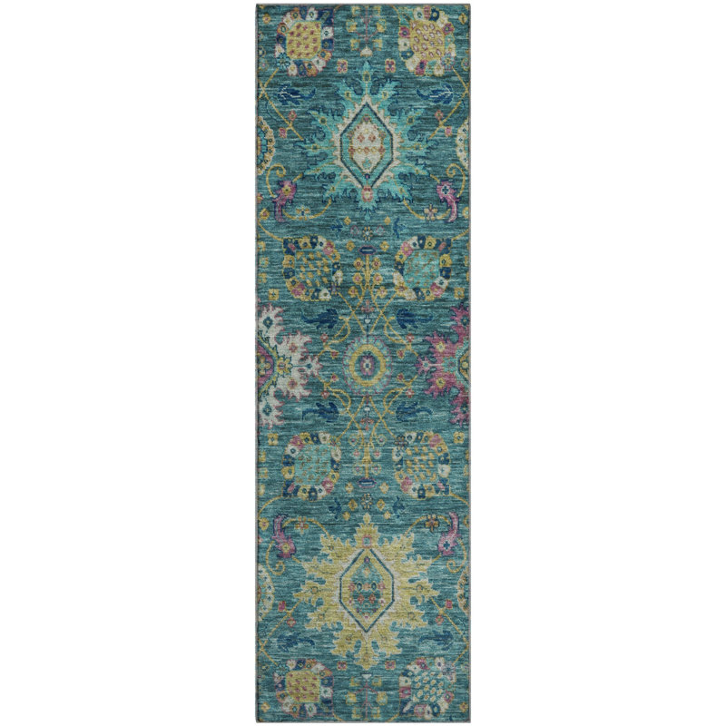 Tapis de qualité supérieure lavable à la machine Mayfield AMF2151, Tapis de couloir 2 pi 3 po x 7 pi 6 po, Sarcelle