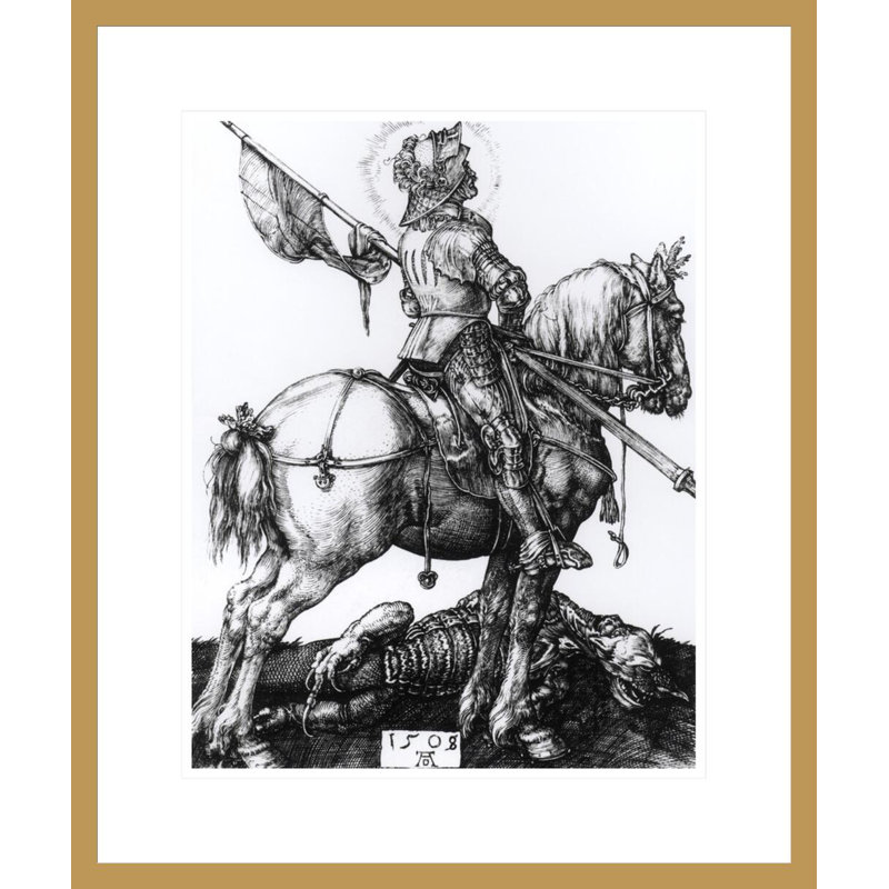 Saint-George et le dragon par Albrecht Dürer - impression giclée encadrée, H 21,17 po x l 17,75 po