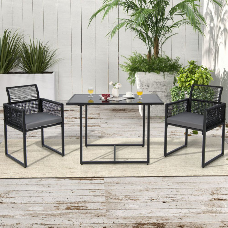 Ensemble repas d'extérieur 3 pièces avec dossier pliable et coussins de siège