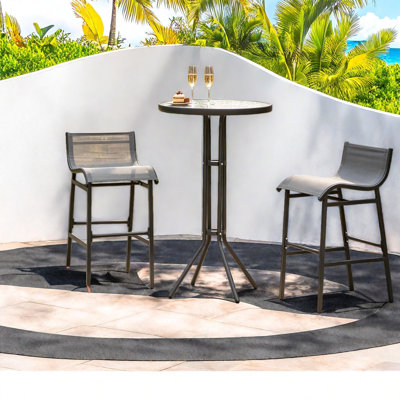 Ensembles de salle à manger de patio compacts, ensemble bistro moderne en maille d'acier pour balcon