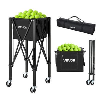 Tennis Ball Hopper, Holds 120 Tennis Balls, Foldable Pickleball Basket Cart with Wheels for Easy Pick Up, Lightweight Aluminum Alloy, Portable Pickleball Caddy with Storage Bag, for Training