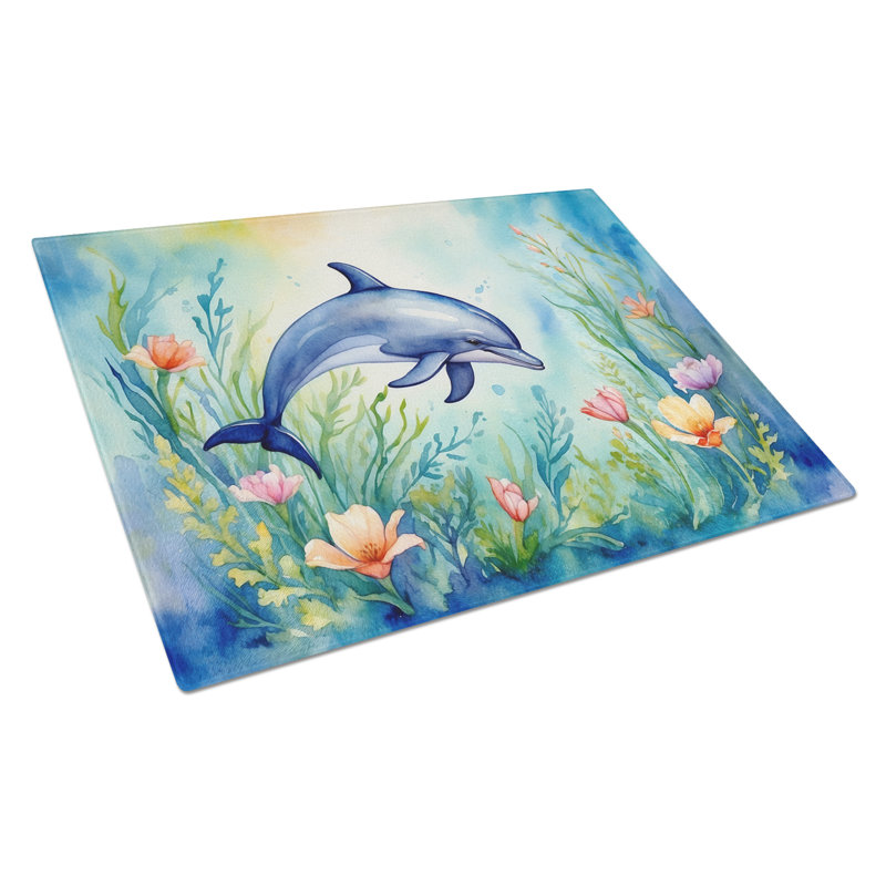 Spring Dolphin Glass Cutting Board