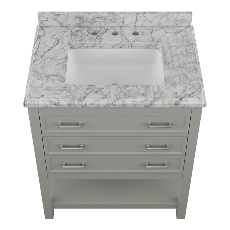 Ensemble de meuble-lavabo simple 31 po avec dessus en marbre de Carrare Patillo, Gris