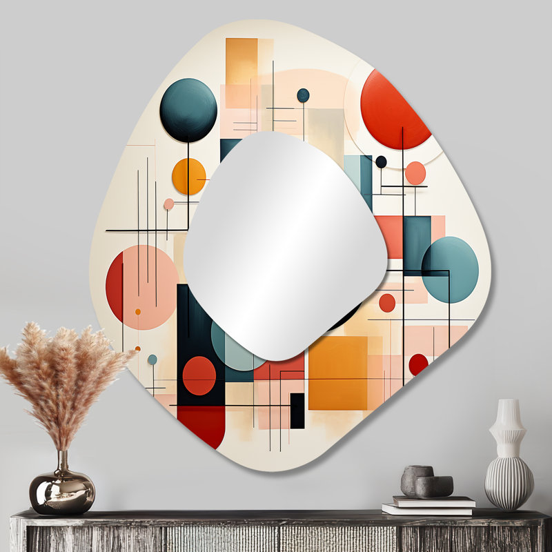 Honn Midcentury Square and Shapes Harmony I - Shapes Asymmetrical Wall Mirror, Modern Irregular Shape Decorative Mirror, Printed Metal Art