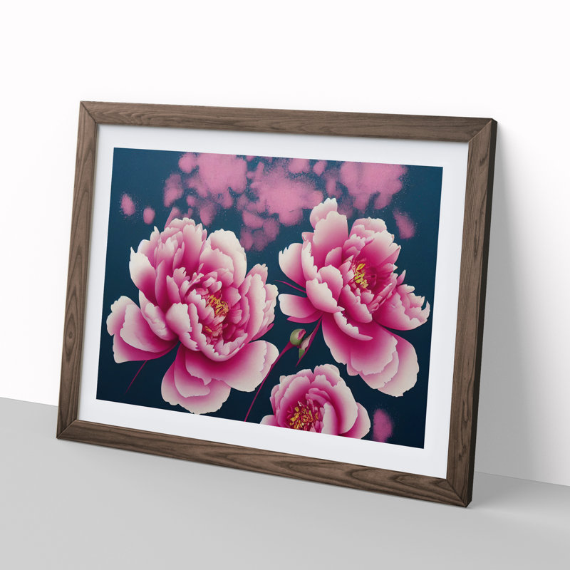 Magnetic Peony Flowers - Framed Print, 46cm H x 64cm W x 2cm D, Walnut