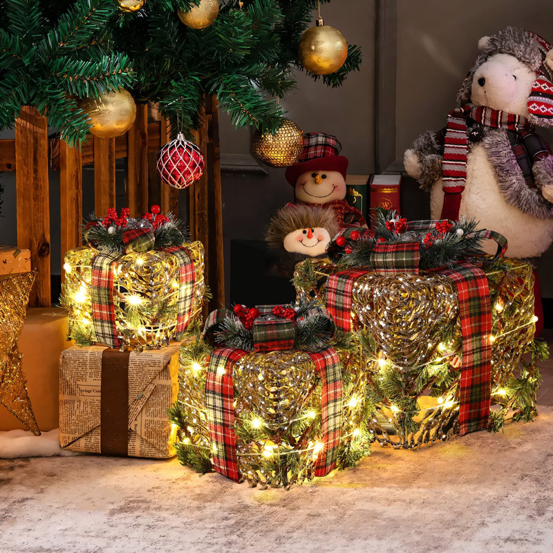 Ensemble de décoration de Noël 3 pièces avec lumières à piles