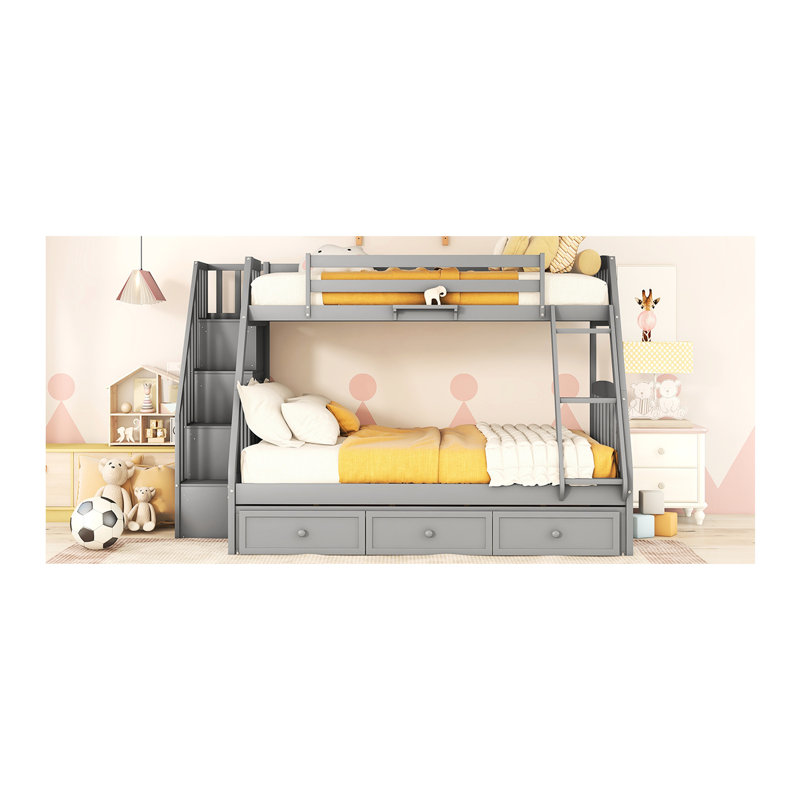 Gray Twinfull Bunk Bed With . Strong Solid Wood Structure. Space Optimization. Versatile Sleeping Option. Safe For . No Spring Box In Drawers, & Chest. Construction Durability. Extra Storage Space.