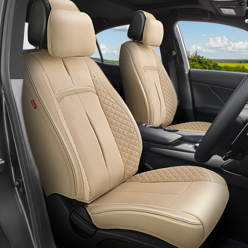 Voris Series Seat Covers Full Set With Headrest, Airbag Compatible, Reserved Opening Holes, Universal For Cars, Beige