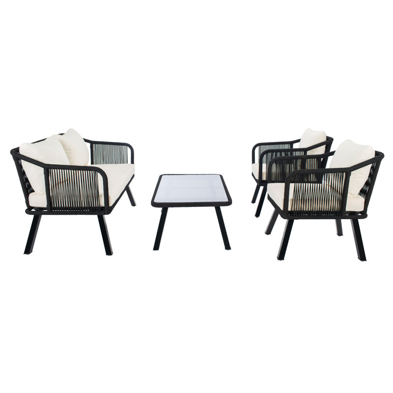 Torsla Black and Beige 4-Piece Rope Patio Set