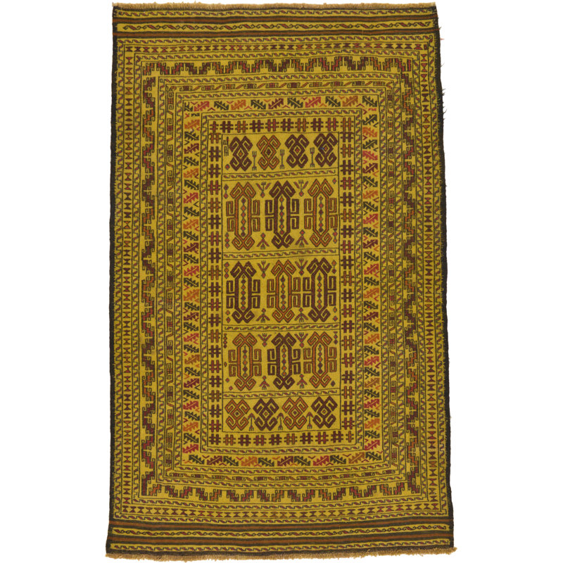 Tapis beige en laine 4 pi x 6 pi 4 po one-of-kind à la main noué la Warminster