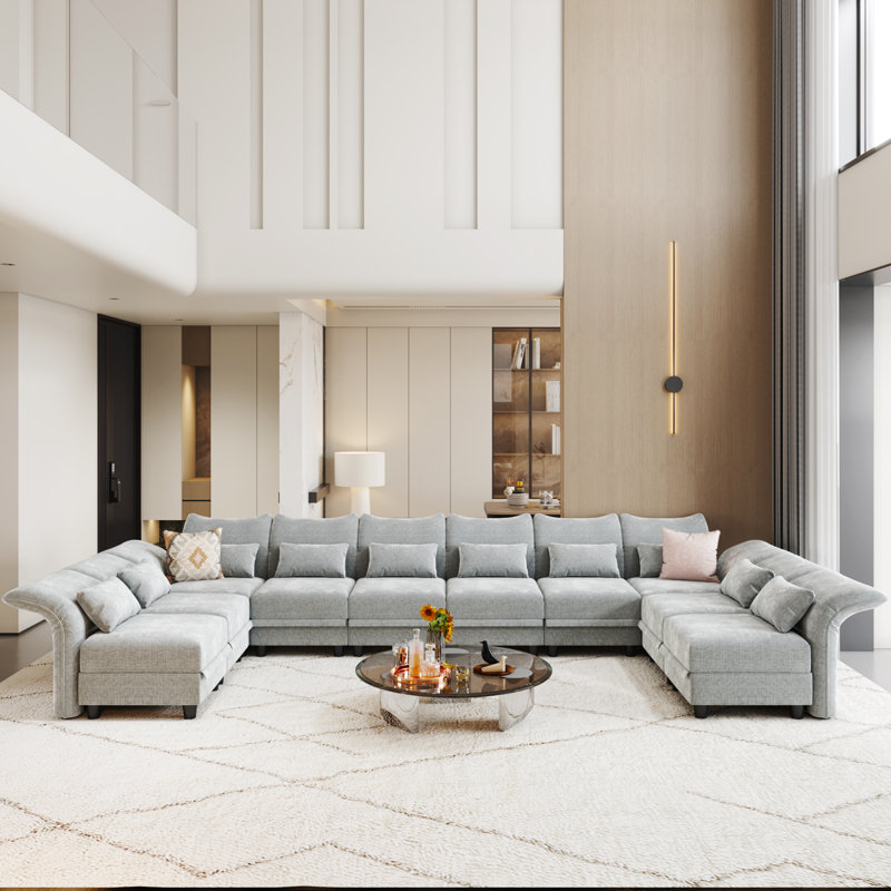 Brodderick Upholstered Sectional, Light Gray Microfiber