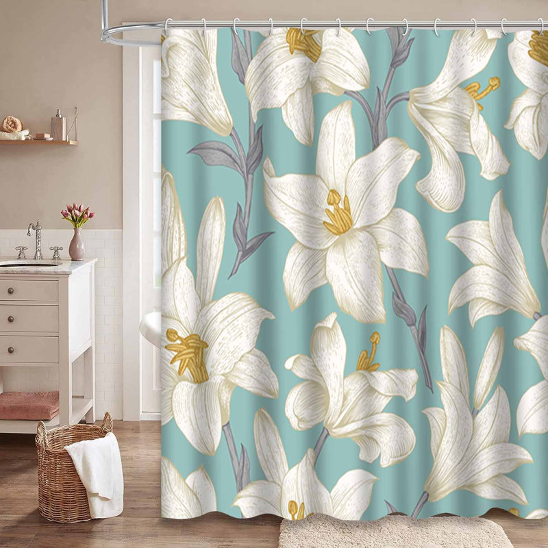 Rideau de douche imperméable à motif floral avec 12 crochets, L 72 po x l 72 po