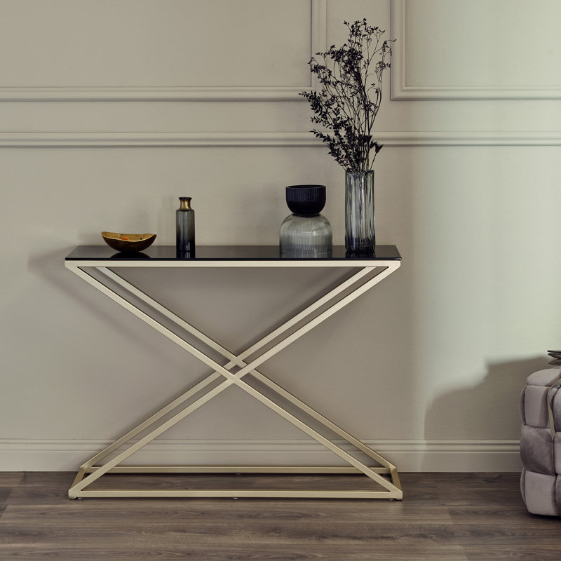 Hematite 100 Cm Console Table, Black Glass, Gold