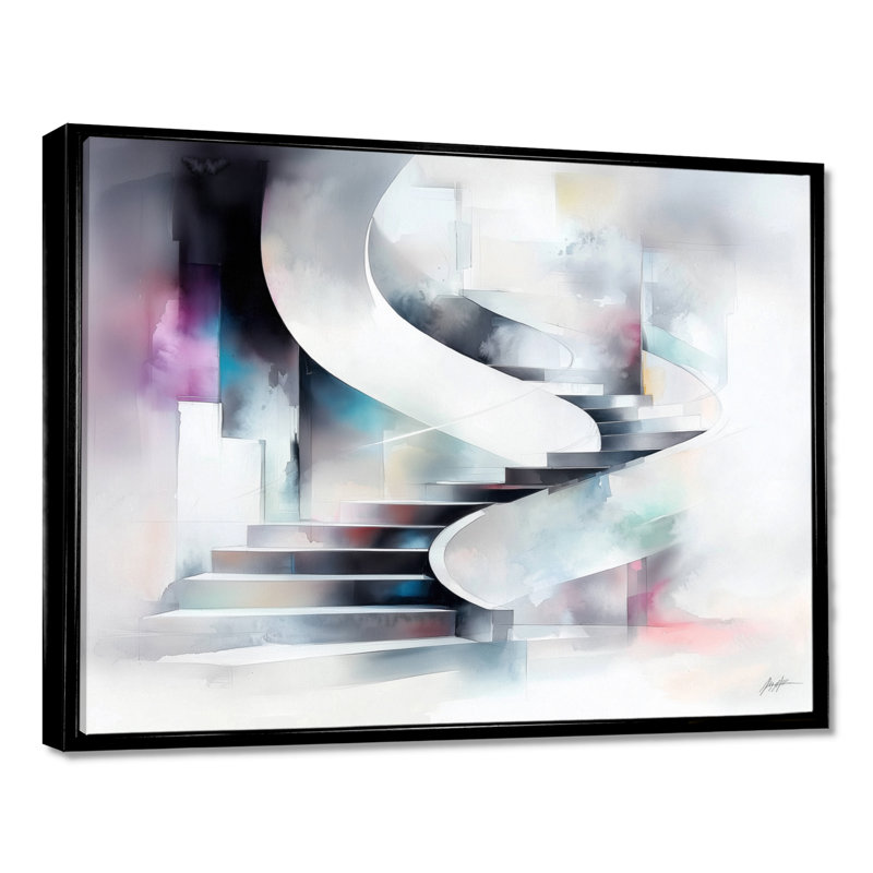Fractured Light Spiral Staircase - Art mural impression d'escalier, H 12 po x l 20 po, Noir