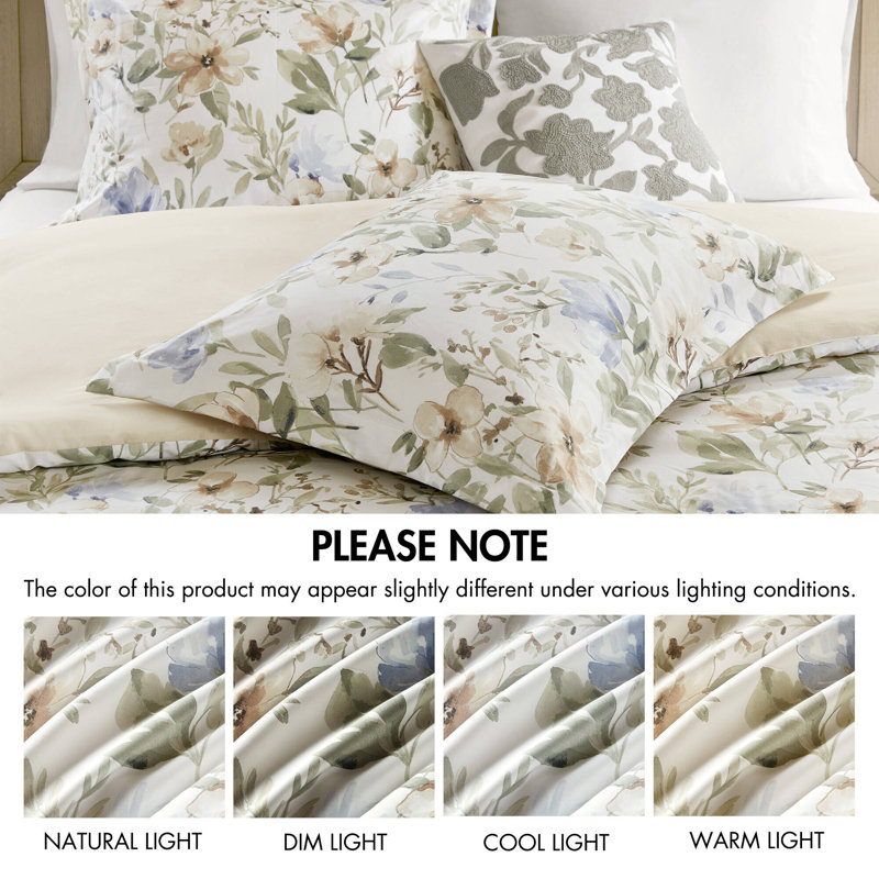5PCS Cotton Sateen Print Duvet Set, Queen Duvet Cover
