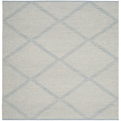 Tapis bleu clair / ivoire en coton tissé à plat à la main Bester