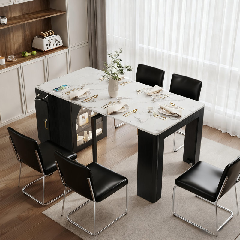 Reconfigurable Dining Table, Mobile Table With Power Socket, Suitable For Use In Restaurants And Living Rooms, White/Black