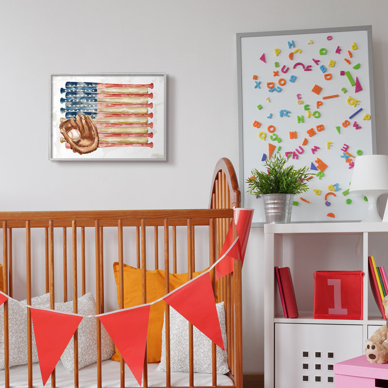 Drapeau américain de baseball pour enfants, Estampe numérique Farmhouse, H 16 po x l 20 po