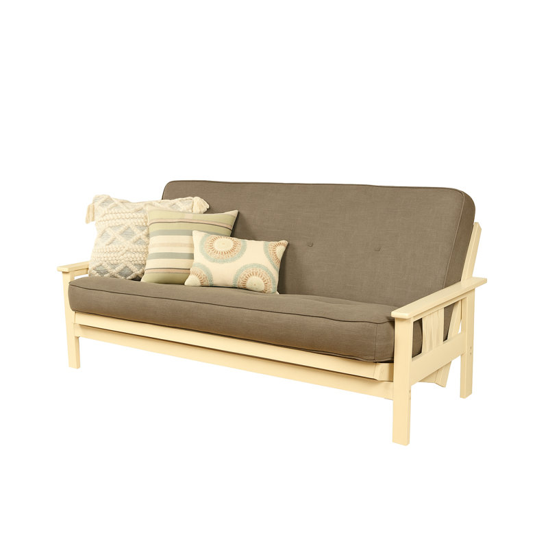 Johnte Full-Size Futon Frame and Full-Size Innerspring Mattress, Blanc antique, Lin pierre, À ressorts