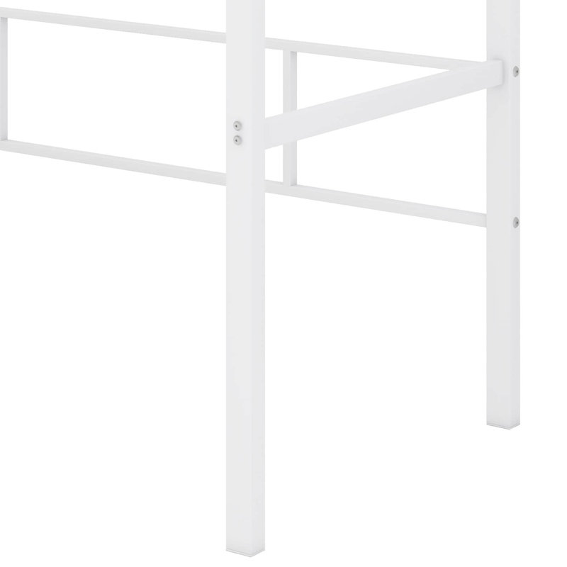 Lit simple en métal surélevé équipé d'un escalier de rangement et d'une armoire encastrée, Blanc