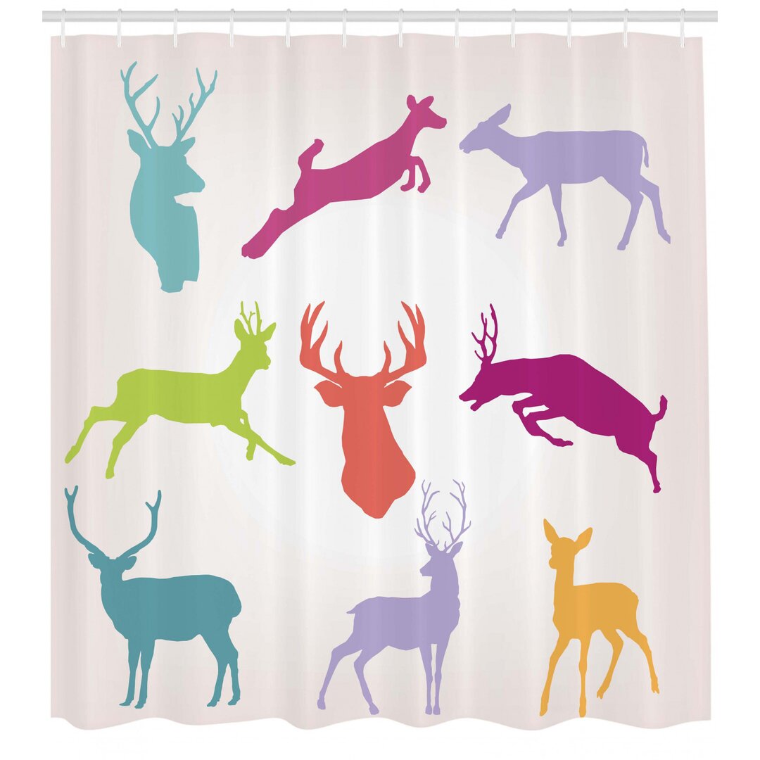 Duschvorhang, Bunte Springen Tiere, Hirsch, Teal