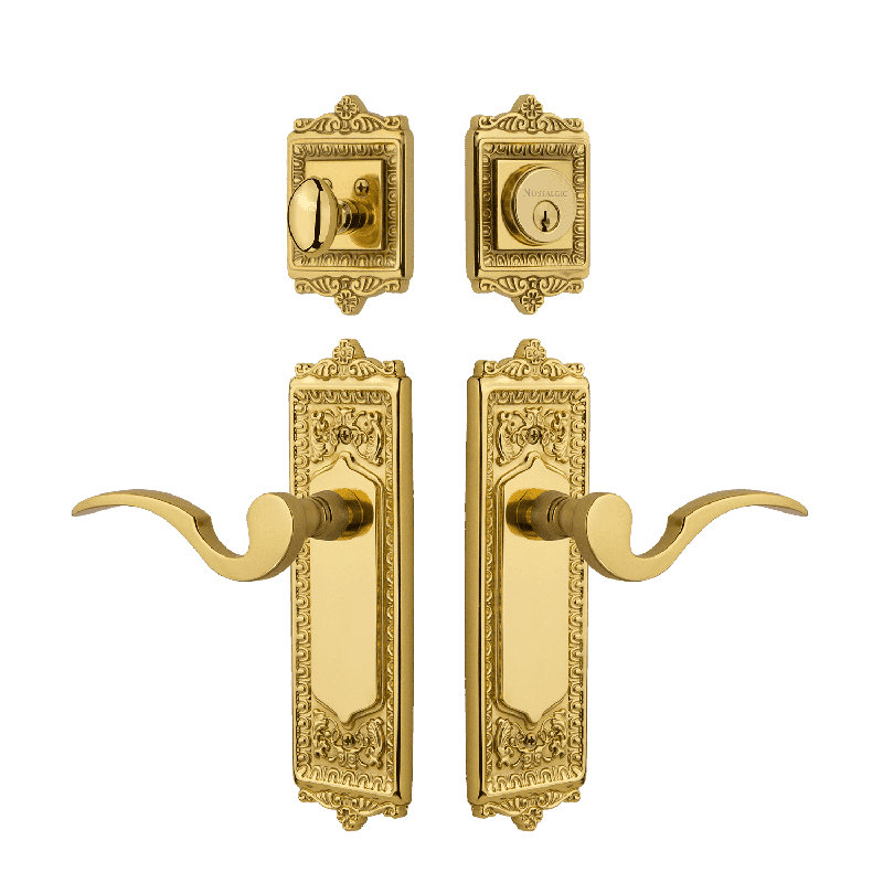 Nostalgic Warehouse Egg & Dart Entry Set with Manor Lever, 2.75, Polished Brass