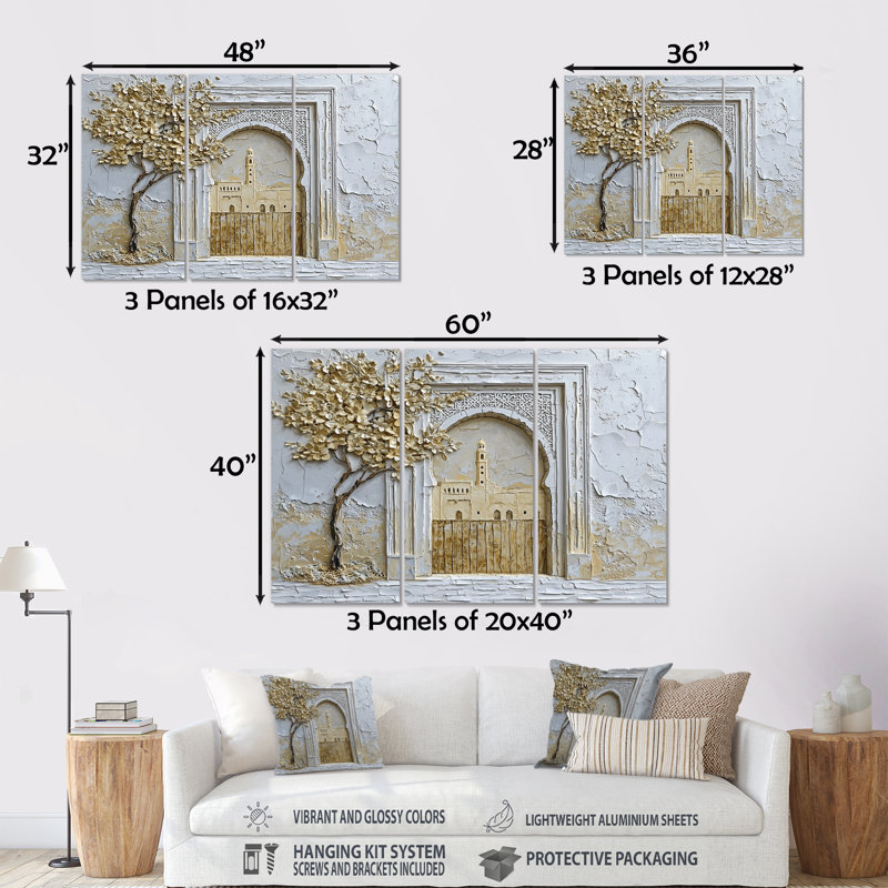Maroc, médina d'or de Fès - ensemble d'art mural Maroc, Métal métal, H 40 po x l 60 po x P 1 po