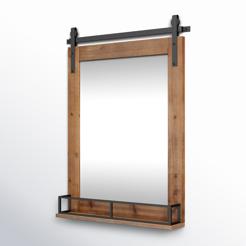 Dayanah Wood Mirror with Shelves, Rustic Brown