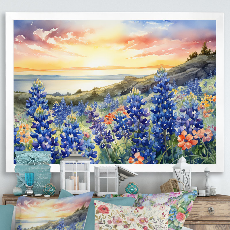 " Blue Bonnets Sunset I ", White, 34" H x 44" W x 1.5" D