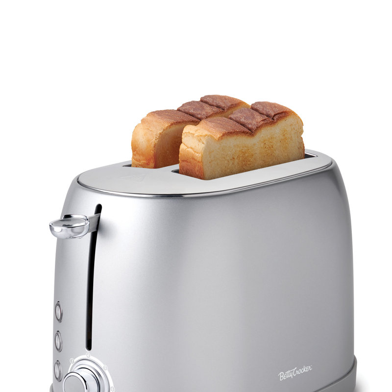 Silver Stainless Steel 2-Slice Toaster with Wide Slots and Crumb Tray
