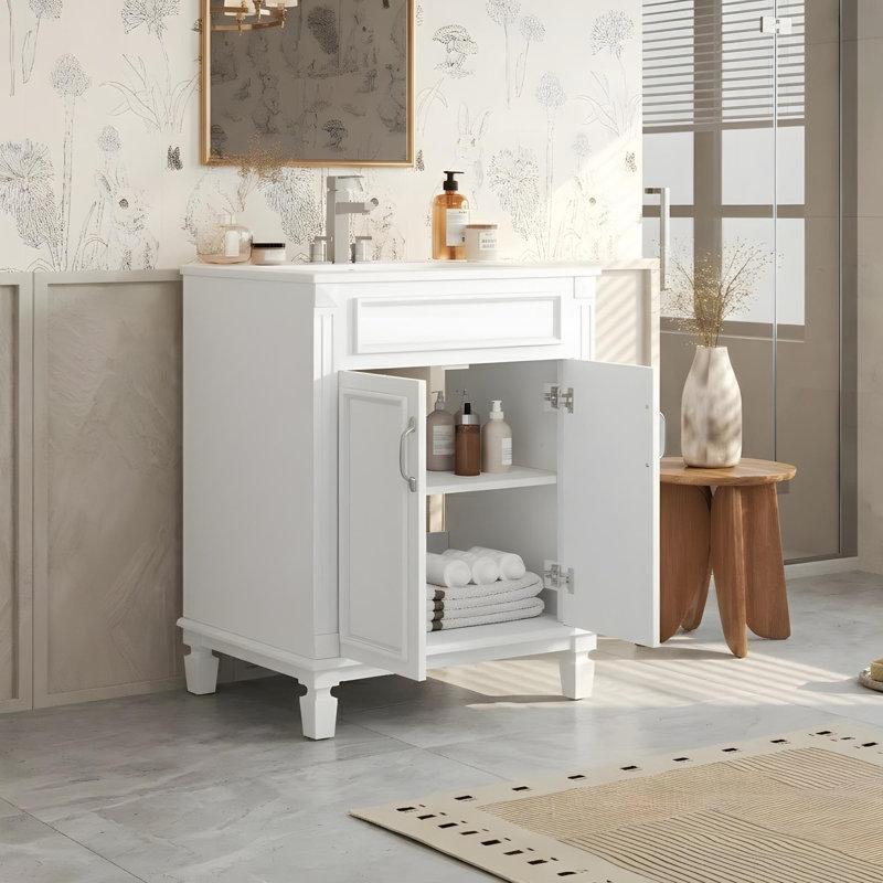 Meuble-lavabo de 24 po avec lavabo et rangement polyvalent, Blanc