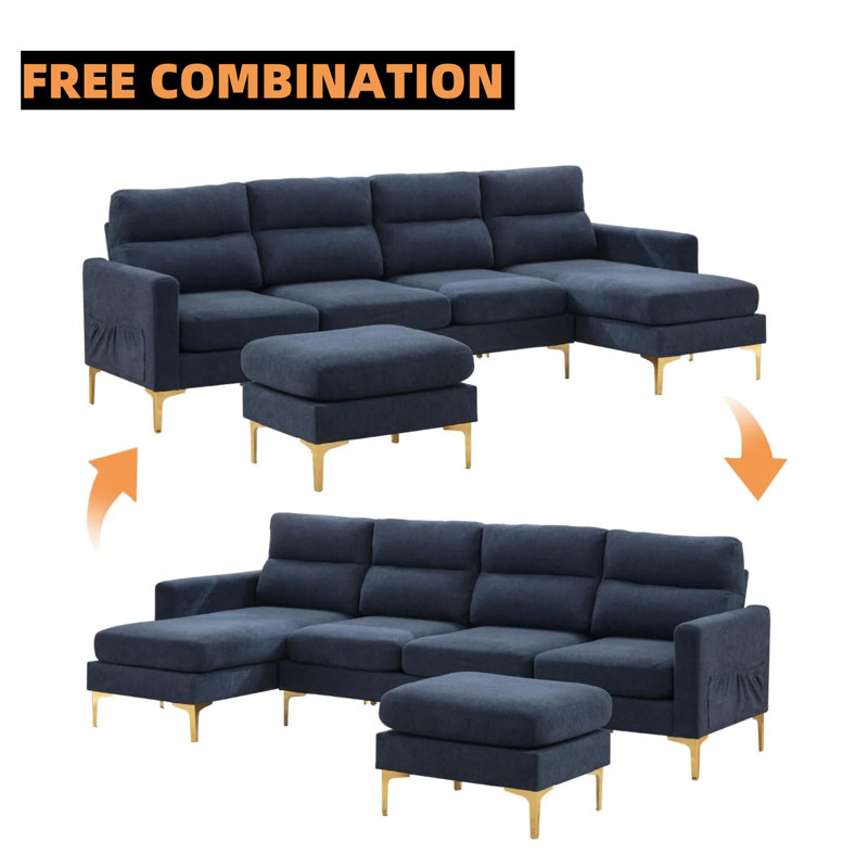 Canapé-lit modulaire en U Mercer41, Bleu coton