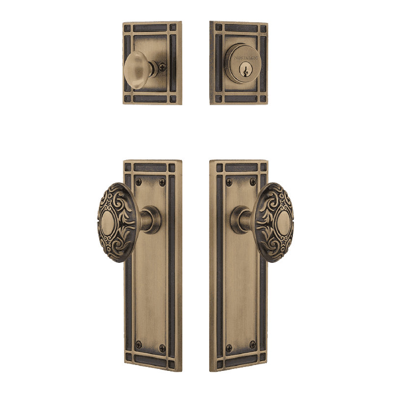 Nostalgic Warehouse Mission Entry Set with Victorian Knob, Antique Brass, 2.75