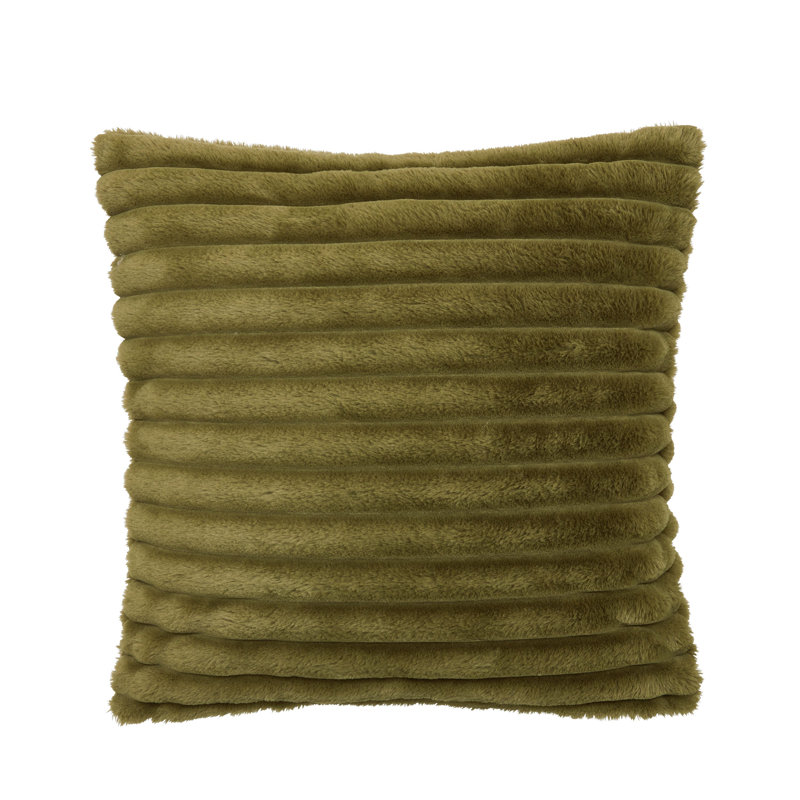 Cosy Ribbed Faux Fur Cushion, Olive Green, Polyester