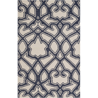 Tapis ivoire / bleu marine en laine tissé à la main Lagrange