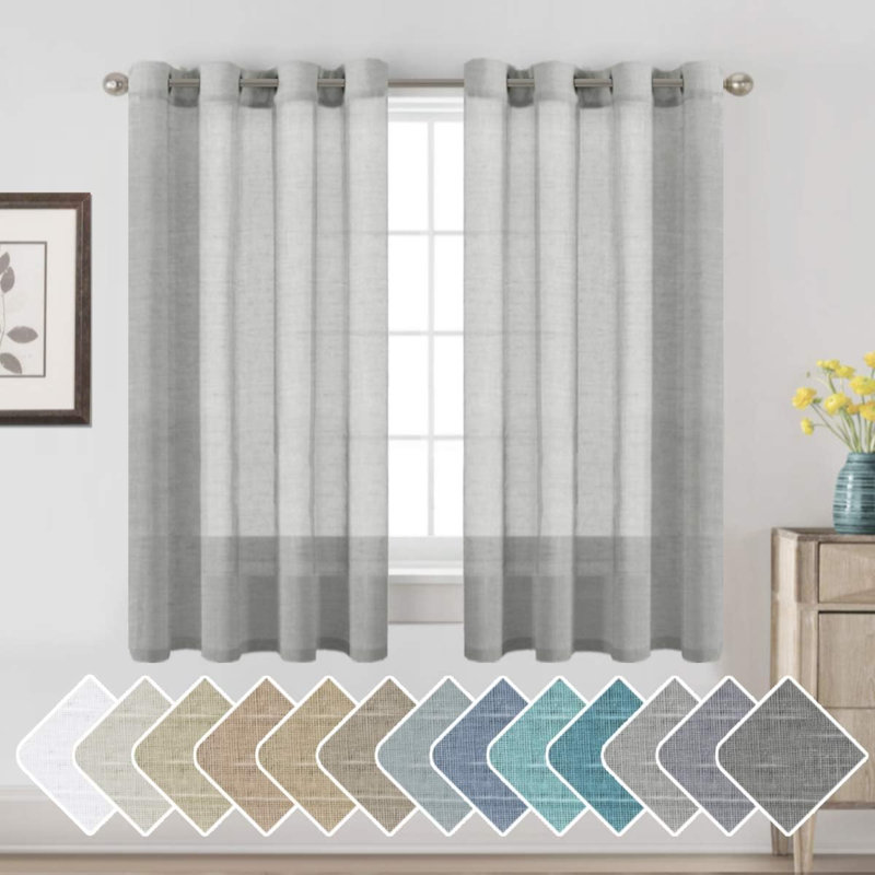 Paire de rideaux semi-transparents avec œillets Hywell, L 52 po x L 63 po, Gris clair