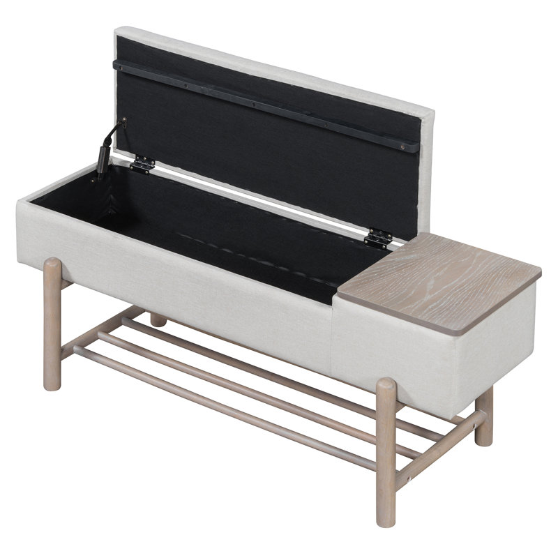 Banc de rangement rembourré Farmhouse avec compartiment caché, Naturel