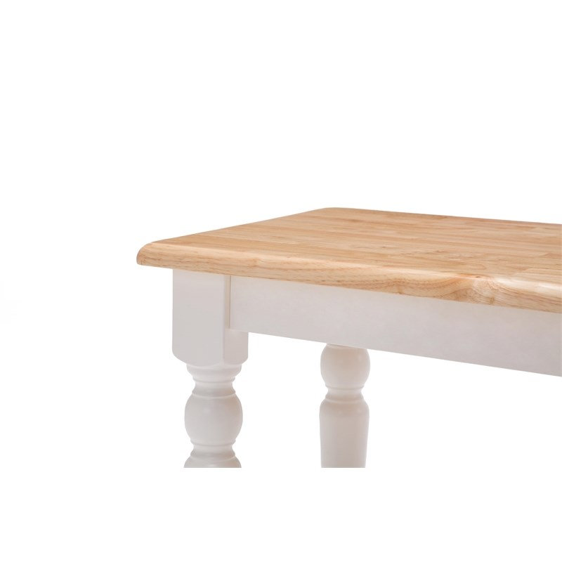  Banc de ferme en bois d'hévéa avec pieds tournés blanc naturel