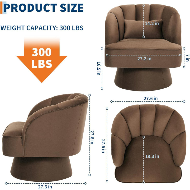 Upholstered Swivel Accent Chair, Tan Velvet