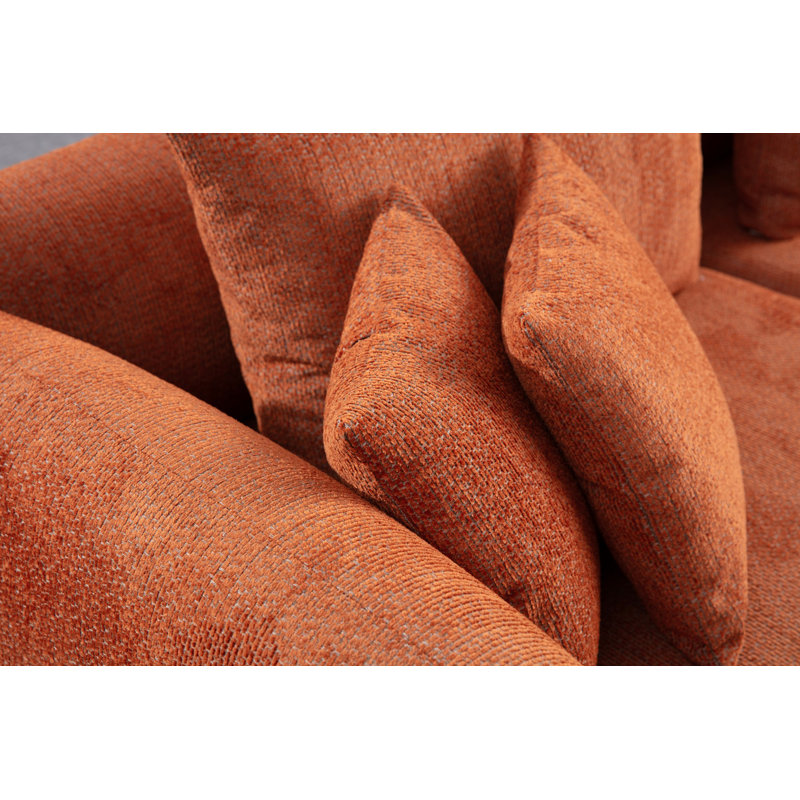 Stylish Corner Sofa with 7 Pillows, Orange Fabric, 122.0 x 104.3 x 30.0 inches | Beech Wood & Chipboard Frame, Soft 28 DNS Foam & Silicone Foam for Comfort | Black Metal Legs, Perfect for Modern Living Rooms