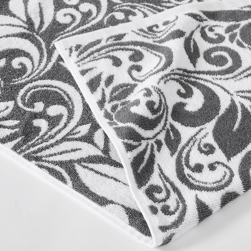 Trefoil Filigree 6-Piece 100% Cotton Towel Set – Reversible Yarn Dyed Jacquard – Includes 2 Bath Towels, 2 Hand Towels, 2 Washcloths – Absorbent, Quick Dry, Soft & Durable – Dark Gray