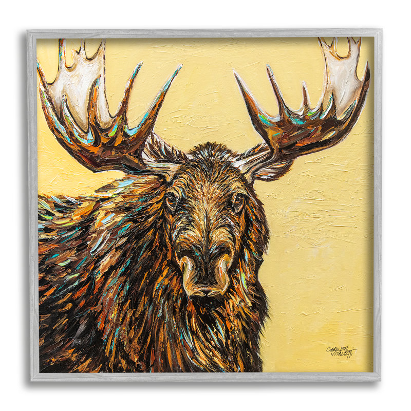«Modern Moose» encadré sur bois par Carolee Vitaletti, peinture, H 17 po x l 17 po x P 1,5 po, Estampe numérique Farmhouse