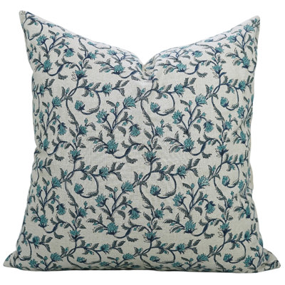 Fabdivine Boho Accent Pillow Cushioncase, Floral, Pure Cotton, (Pushp Varsha, Blue)