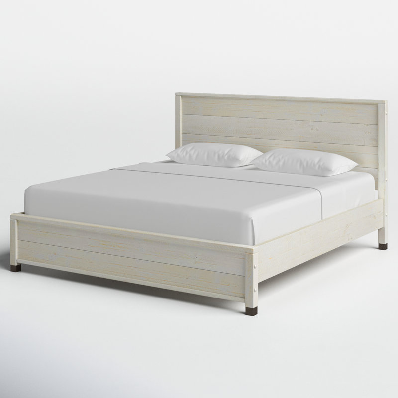 Lanora Solid Wood Panel Bed, Shabby White, Queen