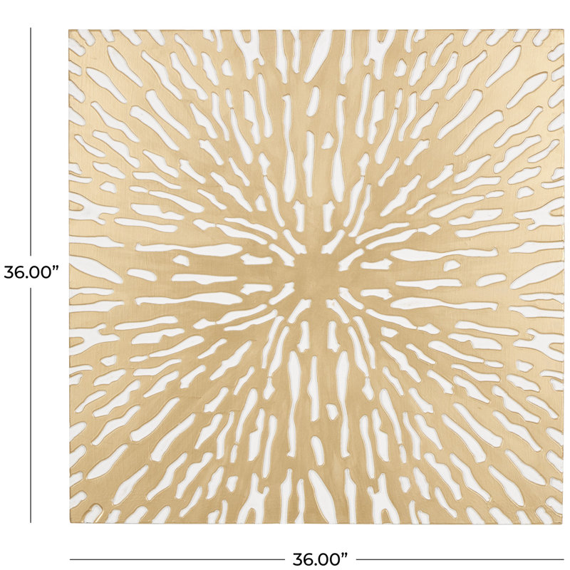 Décoration murale carrée en bois sculpté étoile dorée abstraite avec support blanc