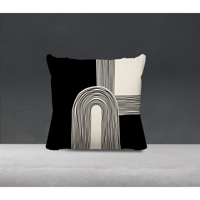 Coussin décoratif réversible intérieur / extérieur Cassie, H 17 po x l 17 po, Noir / crème / noir