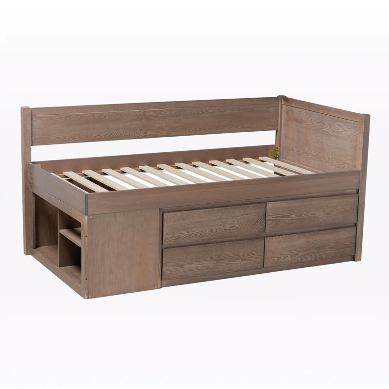 Jimique Platform 4 Spacious Drawers, Twin Bed, Antique Oak, 39'' H X 79.1'' W X 40.9'' L