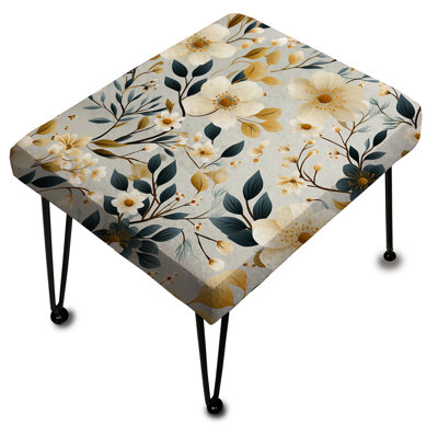Repose-pieds blanc et beige à motif floral minimaliste I