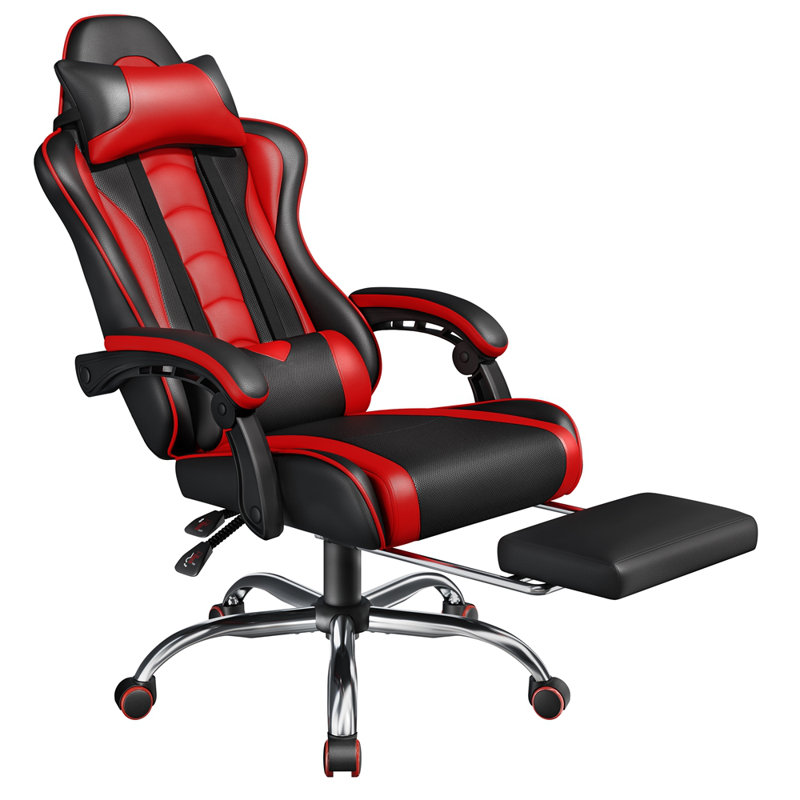 Ergonomic Gaming Chair with Massage Lumbar Pillow, Black/Red